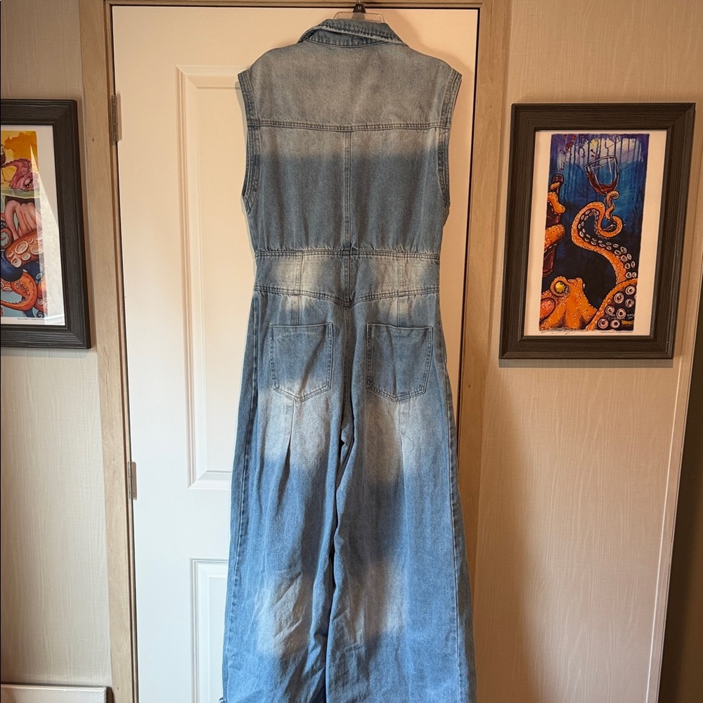 Sleeveless Denim Jumpsuit - Picture 3 of 3